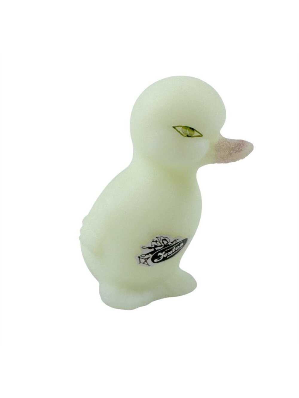 Fenton Mini Duck Duckling Satin Custard Glass Uranium Hand Painted Vintage 1970s